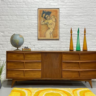 LONG Walnut Mid Century MODERN Sculpted DRESSER / Sideboard, c. 1960's 