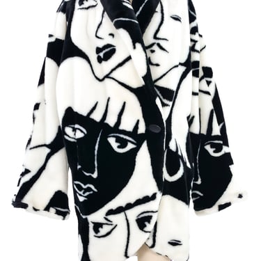 Donnybrook Face Print Faux Fur Coat