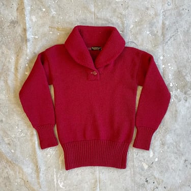 Size S/M Vintage 1930s 1940s Women’s Red Shaker Knit Shawl Collar Pullover Wool Sweater 2274 