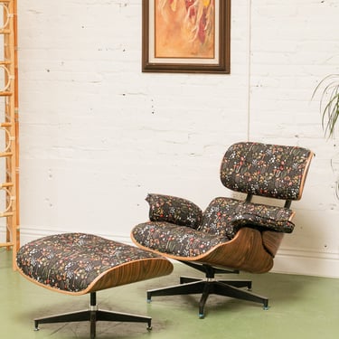 Iconic chair + ottoman in custom garden upholstery