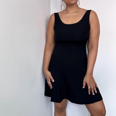 Y2K Inky Black Tank Empire Waist Cocktail Dress | Black Baby Doll Dress | Size 10 Large 