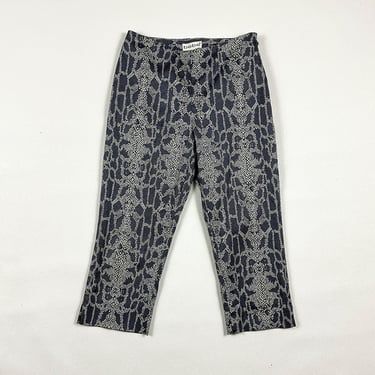 1990s Bebe Snake Print Capris / Pedal Pushers / Gray / Grey / Zip Front / y2k / 00s / Small / XS / Size 2 / Cropped / Bratz / Goth / 