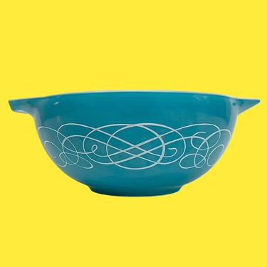 Vintage Pyrex Bowl Retro 1950s Mid Century Modern + Turquoise Scroll + 443 + 2.5 Quart + Promotional + Cinderella + MCM Kitchen + Serving 