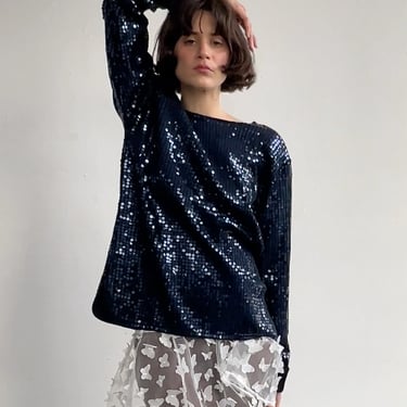 Navy Wool Sequined Sweater (M/L)