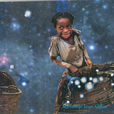 African American Art-Child Star Catcher Collage 7x5 Fine Art Print 