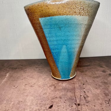 Handmade Ceramic Vase Blue, Artist Signed Schmidt | Studio Art Pottery 