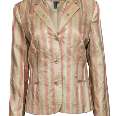 Lauren Ralph Lauren - Beige & Pink Floral Striped Silk Blazer Sz 12