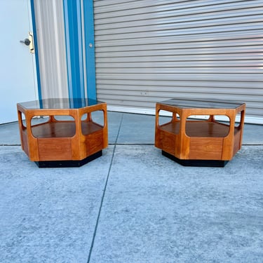 1960s Mid Century Walnut Side Tables by John Keal for Brown Saltman - a Pair 