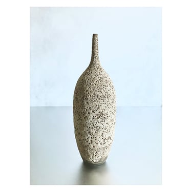 SHIPS NOW-  Stoneware Textural Bottle Vase with Creme Colored Crater Glaze by Sara Paloma 