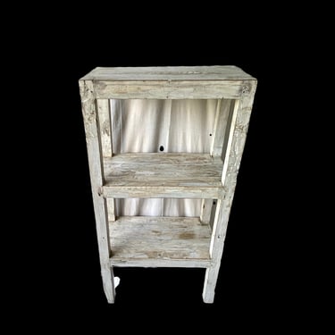 Rustic White-Washed Standing Wood Shelf 