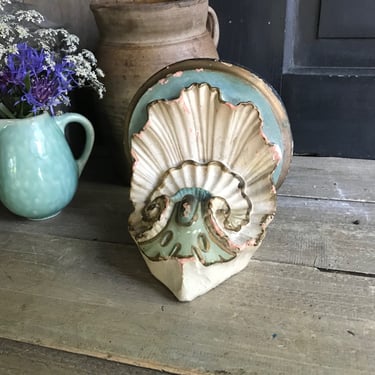 French Terracotta Corbel Shelf, Shell Design, Paint Decorated, Wall Shelf, Antique Chateau Decor 