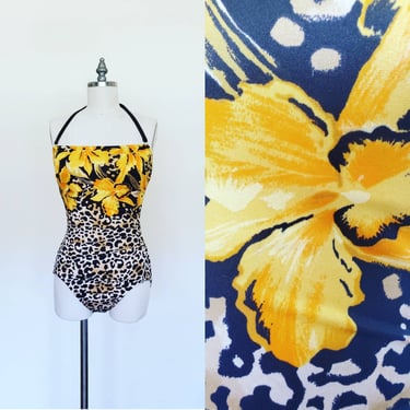 Nikki leopard swimsuit, one piece swimsuit, animal print floral bathing suit, retro swimsuit women, 80s, floral bathing suit 