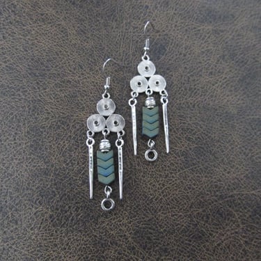Bohemian silver and teal chandelier earrings 