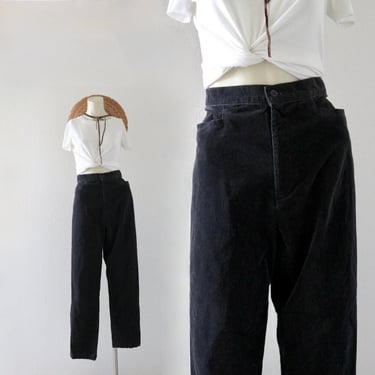 black corduroy stretch trousers - 30 - vintage 90s y2k womens size medium high waist minimal simple 