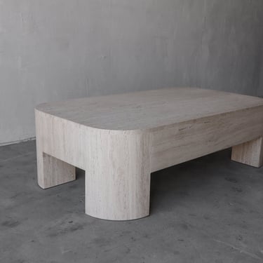 Rectangular Minimalist Post Modern Travertine Coffee Table 