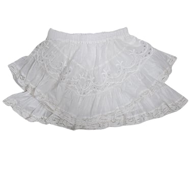 LoveShackFancy - White Ruffled Mini Skirt w/ Eyelet Lace Trim Sz XS