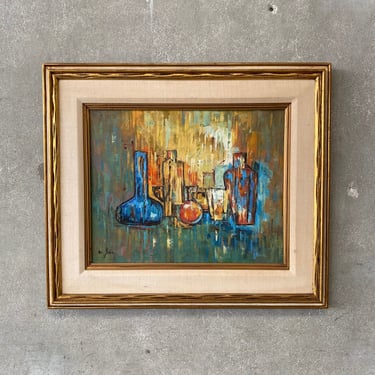 Mid Century Modern Oil Painting Signed C. John