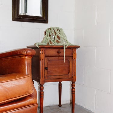 antique french marble top side table with turned wood legs