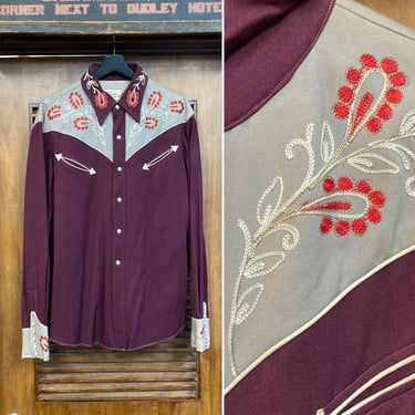 Vintage 1950’s Size L California Ranchwear Western Cowboy Gabardine Rockabilly Shirt, 50’s Chainstitch, Vintage Clothing 