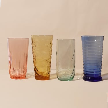 Multicolored Drinking Glasses, Vintage Rainbow Glass Set, Colored Glass Set 