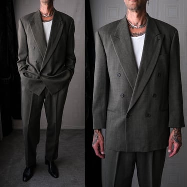 Vintage 80s GIORGIO ARMANI Le Collezioni Salt & Pepper Diagonal Stripe Double Breasted Suit | Made in Italy | 1980s ARMANI Designer Suit 