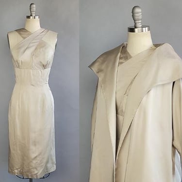 1950's Lilli Diamond Dress and Coat Set / 50's Oyster Satin Cocktail Dress and Swing Coat / 1950s Bombshell Dress / Size Medium 
