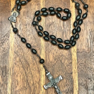 Sterling Silver Rosary Wooden Beads Silver Crucifix Italy Vintage Religious Rose Jewelry 