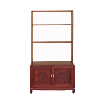 Chinese Mahogany Brown Slim 3 Shelves Bookcase Display Cabinet cs7262E 