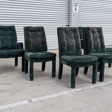 Set of 6 Vintage Postmodern Forest Green Crushed Velvet Dining Chairs | MCM | Mid Century | Post modern | 80s 