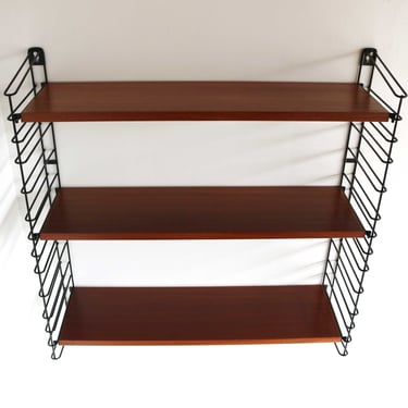 Adjustable Vintage Mid Century Teak Retro Shelf Tomado Design Wall Shelving Unit Ebony Metal & Teak 1950-1960s dutch design 