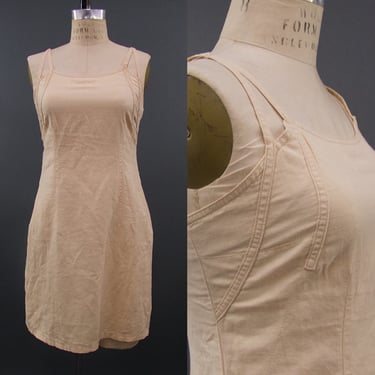 Beige Colins Sportswear Dress, Vintage 1990s Cotton Linen Dress, Linen Mini Dress, 1990s 90s, Size Sm/Med by Mo