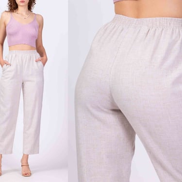80s 90s Taupe Elastic Waist Pants - Small, 24"-26" | Vintage High Rise Lounge Pocket Trousers 