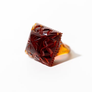 Etched Amber Resin Pyramid Ring