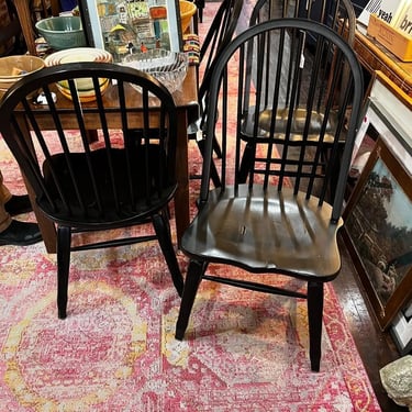 Black Windsors style chairs. Super sturdy! 2 available. 22” x 20” x 40” seat height 18” 