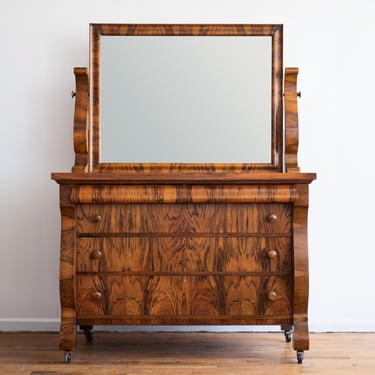 Antique Rosewood Biedermeier Chest of Drawers with Vanity Mirror 