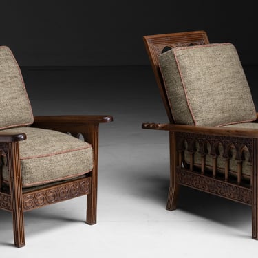 Carved Armchairs in Olive Linen Blend by Christopher Farr