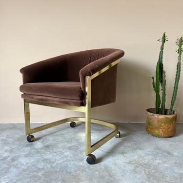 Milo Baughman for Design Institute of America Brass Desk / Club Chair With Casters 