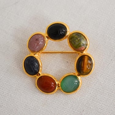 Vintage Scarab Circle Brooch 