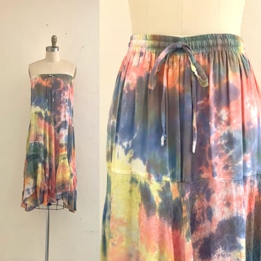 vintage 80's tie dye tiered asymmetrical skirt 
