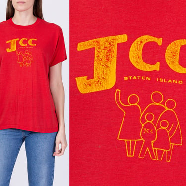70s 80s JCC Staten Island T Shirt - Unisex Medium | Vintage Faded Red Jewish Community Center Graphic Tee 
