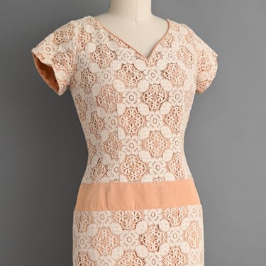 Vintage 1950s Dress | Gorgeous Crochet Lace Cocktail Party Wiggle Dress | Medium 