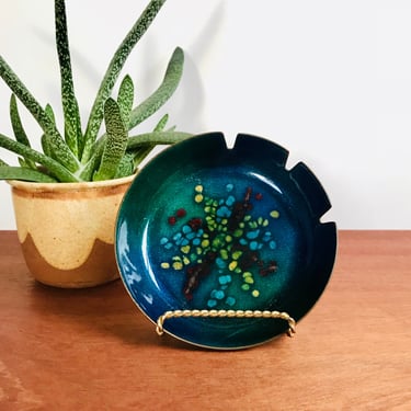 1960s MCM enamel ashtray / brilliant blue enameled dish in the style of Anne-Marie Davidson / midcentury craft 