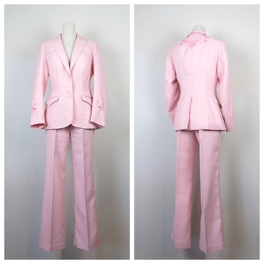 Vintage 1970s H Bar C California Ranchwear women's pants suit 2 piece embroidered pink western wear cowgirl 