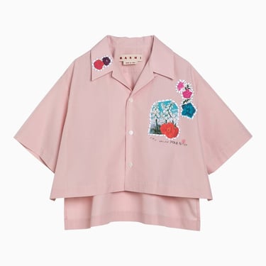 Marni Pink Cotton Cropped Shirt With Applique Women
