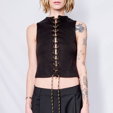 Black Ponte de Roma Laced Sleeveless Mockneck