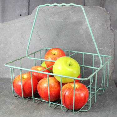 Vintage Coated Metal Milk Basket | Pale Green Milk Bottle Basket | Vintage Decor | Bixley Shop 