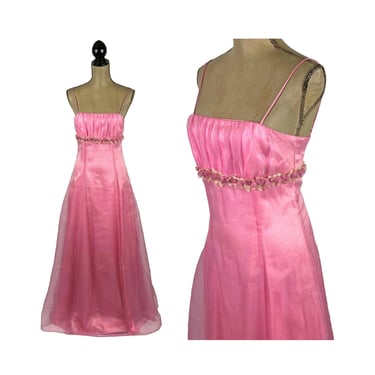 XS - 90s Pink Formal Dress, Spaghetti Strap Gown Iridescent Chiffon Princess Prom Dress, 1990s Clothes Women Vintage Deadstock BLONDIE NITES 