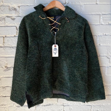 Small, Vintage 1950s Lace Up Pullover Shirt, Fuzzy, Green 