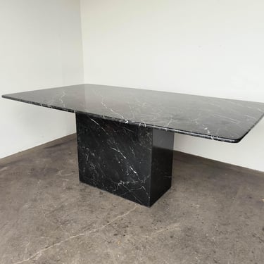 Vintage Black Marble Pedestal Dining Table 