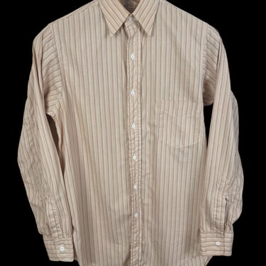 Vintage 1940s LONGWEAR Sanforized Cotton Dress Shirt ~ 14 x 33 (Small) ~ Gussets ~ Button-Up ~ Striped ~ Golden Era 